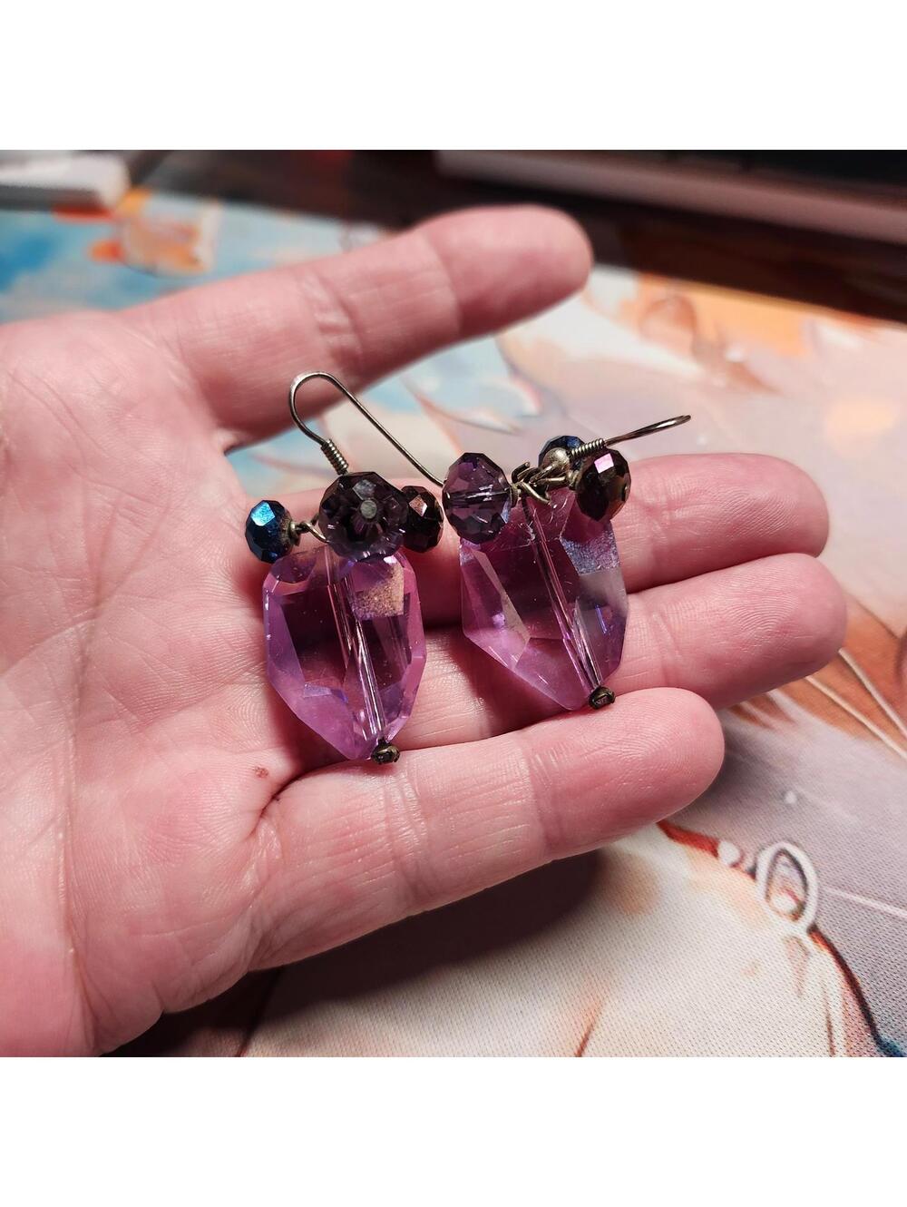 Dangle Earrings Purple Faceted Crystal Bead Drop Earrings